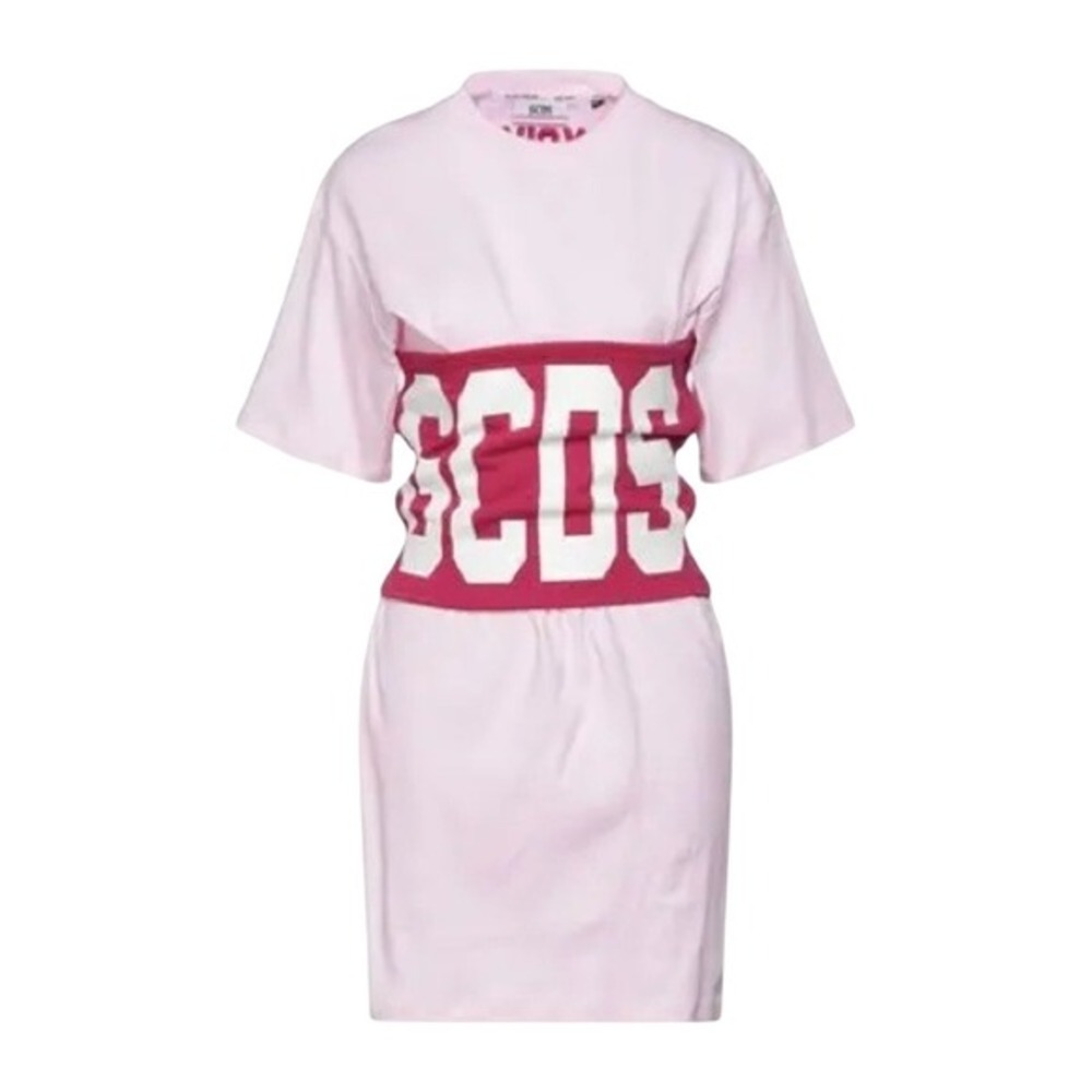 GCDS Pink T Shirt‎ Dress With Fucshia Logo Waistband XSmall